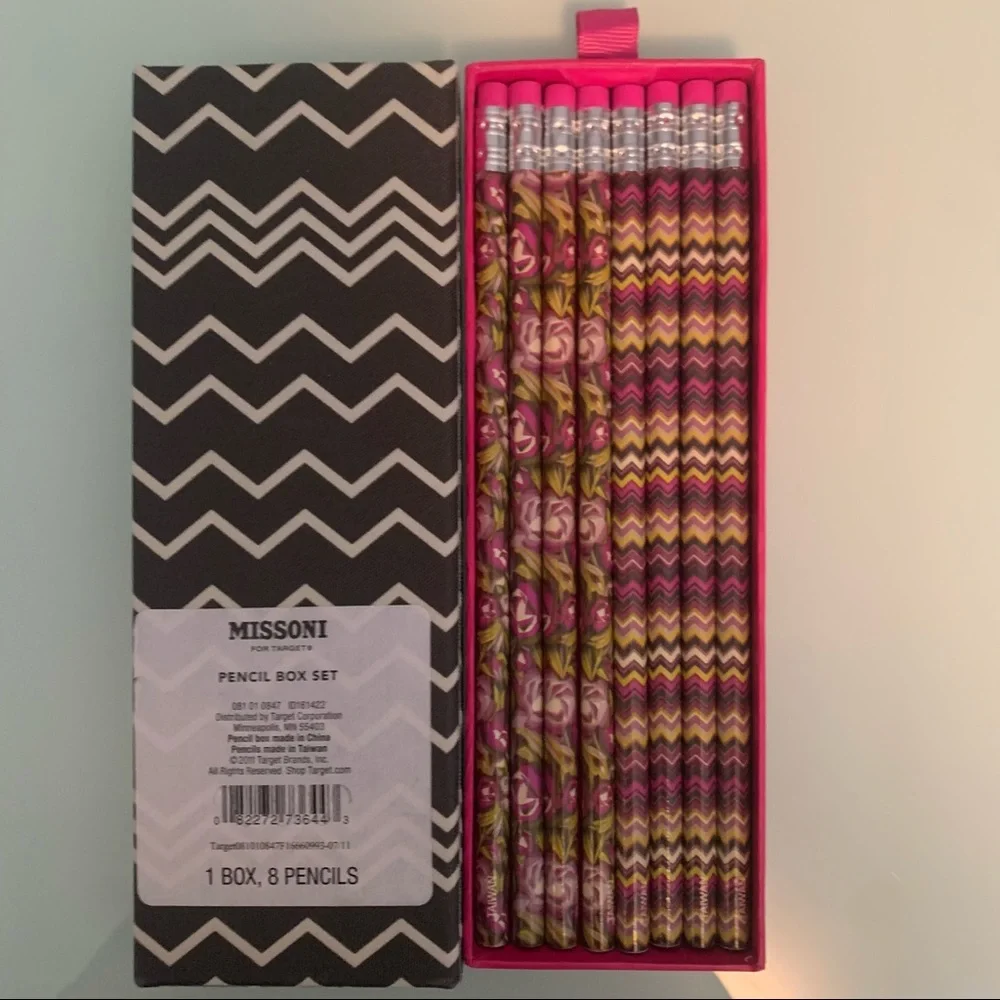NWT Missoni for Target Colorful Patterned Pencil Box + 8 Unused Pencils